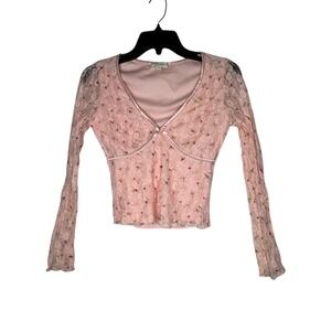 Womens Babydoll Floral Lace Top M Sheer Sleeve Fairy Dainty Coquette Feminine